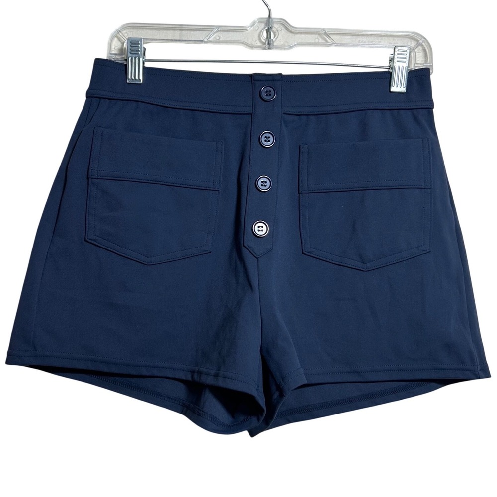 Halara Ultrasculpt HaloTek Medium Air Navy Blue High Waisted Button Front Shorts